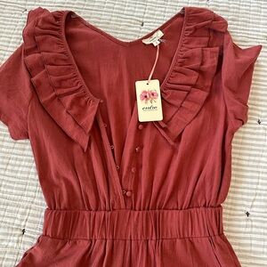 Ruffled Jumpsuit in Rust Red